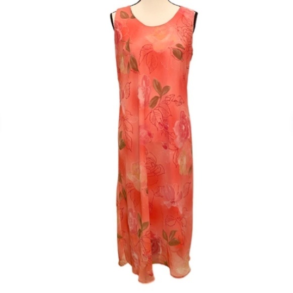 K STUDIO Collection Floral Coral / Pink Maxi Dress - Picture 1 of 4